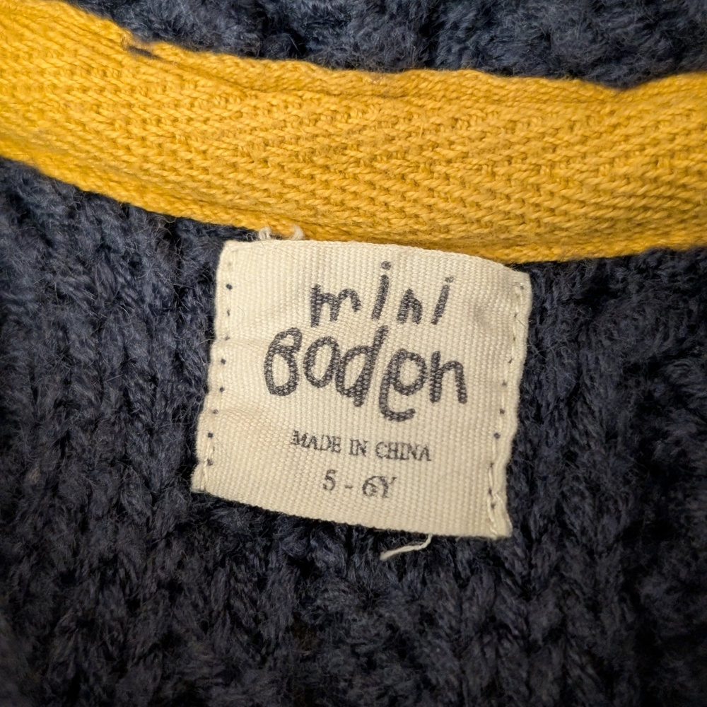 Mini Boden Navy Blue Cable Knit Hooded Long Cardigan Sweater Size 5-6Y - Picture 3 of 4